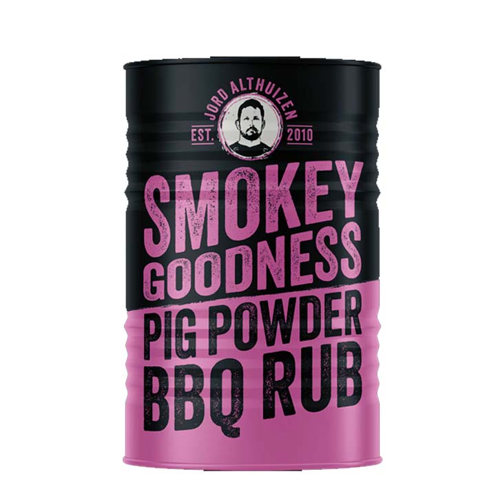 Blik Smokey Goodness Pig Powder BBQ Rub van 250 gram