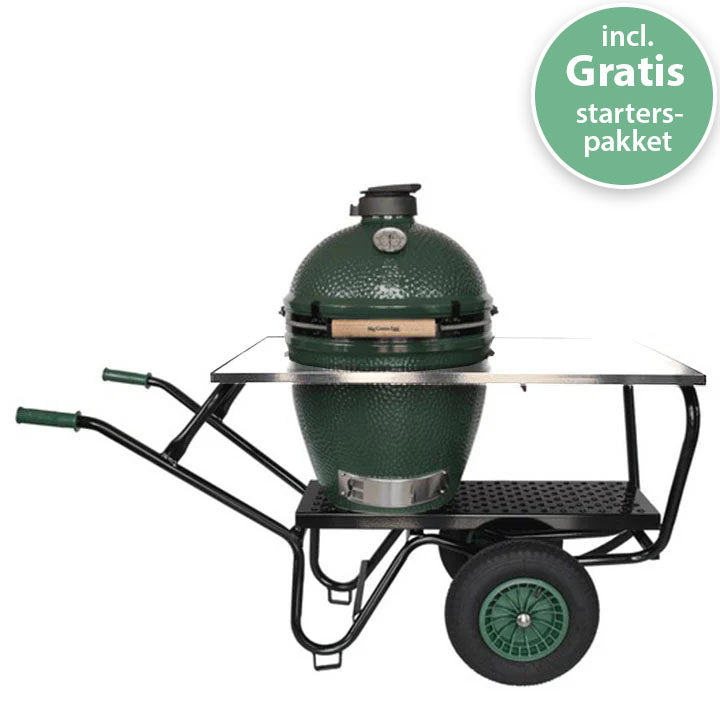 Big Green Egg Large in EGGmover met RVS-werkblad en dubbele wielen