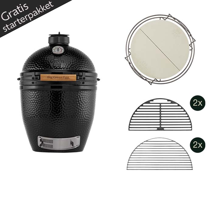 Big Green Egg The Onyx Large Start Collection met Dual Zone Deflector Kit en halve roosters