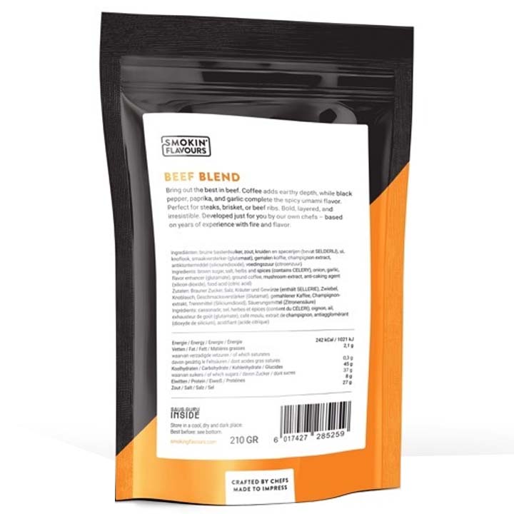 Achterzijde van de pot BXC Beef Blend Rub met productinformatie