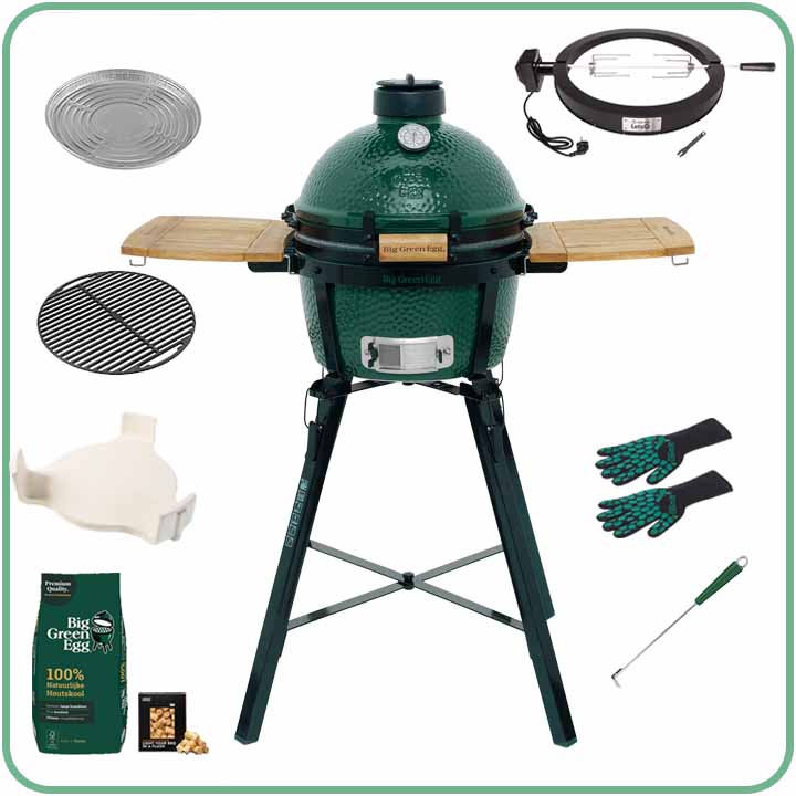 Big Green Egg MiniMax incl. Portable nest, Zijplanken en veel accessoires
