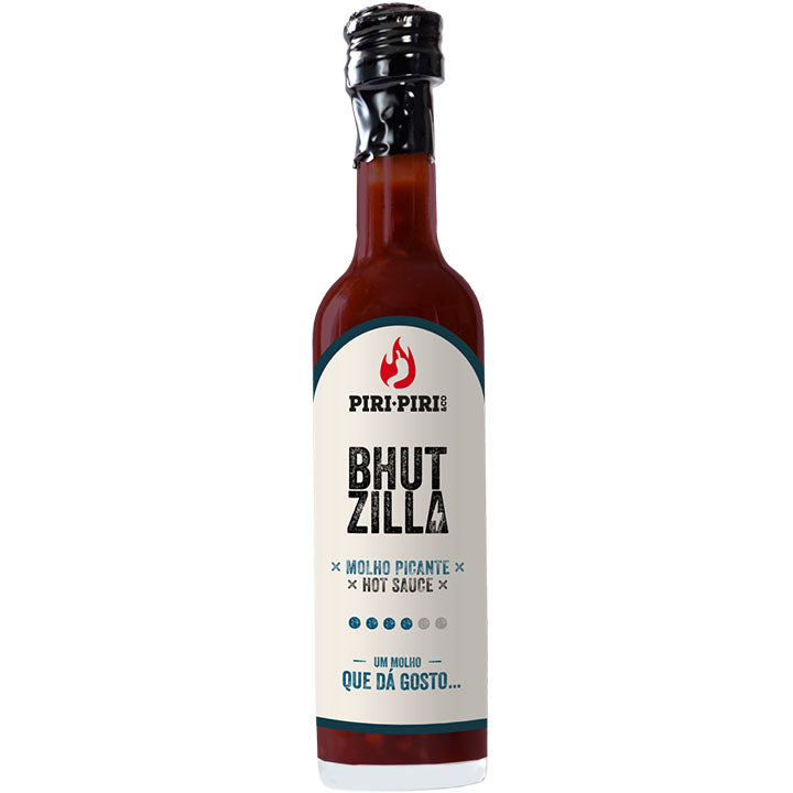 Fles Piri Piri Bhutzilla Hot Sauce met Bhut Jolokia van 50 ml