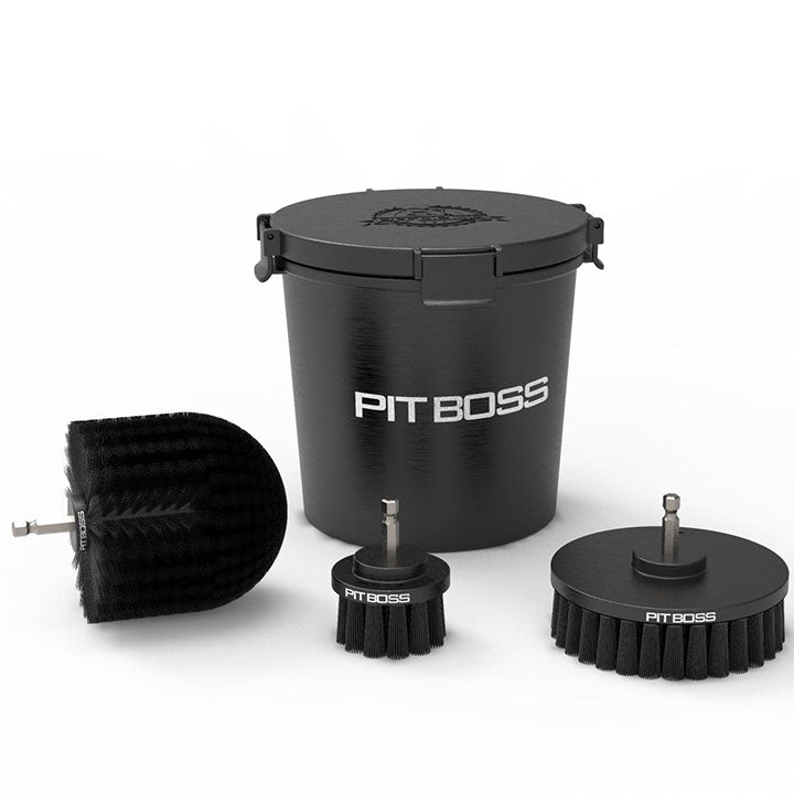 Pit Boss Grill Cleaning Kit met nylon borstelkoppen en opbergemmer
