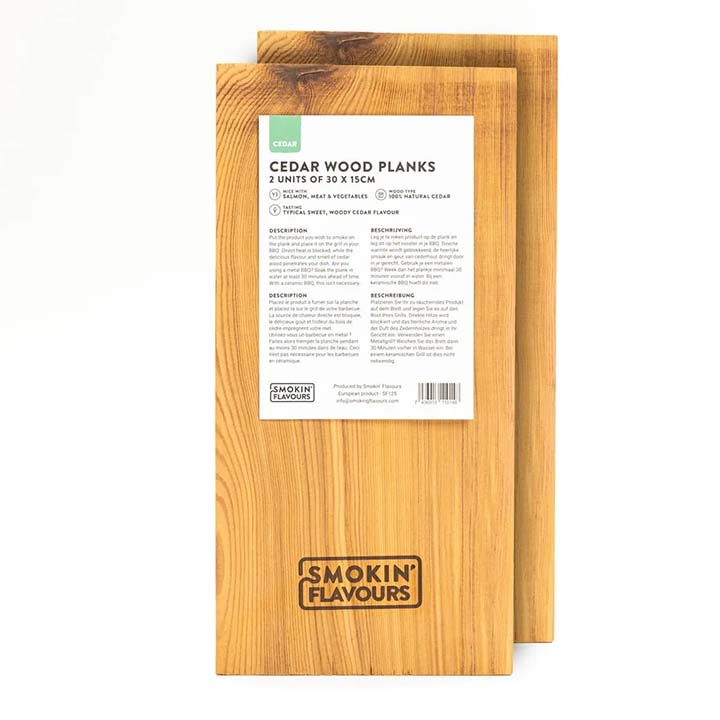 Twee Smokin’ Flavours cederhouten rookplanken van 30 x 15 cm
