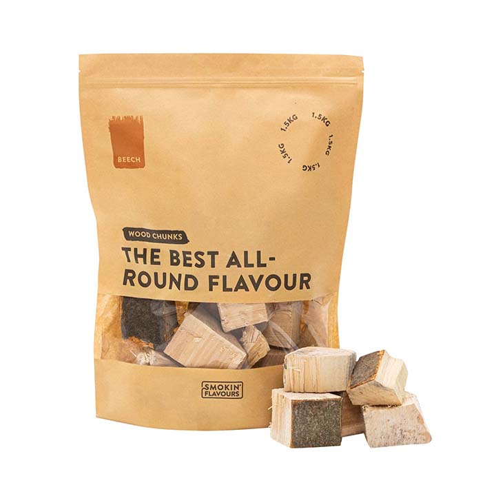 Verpakking Smokin' Flavours Rookchunks Beuk 1,5 kg – beukenhout voor BBQ en kamado
