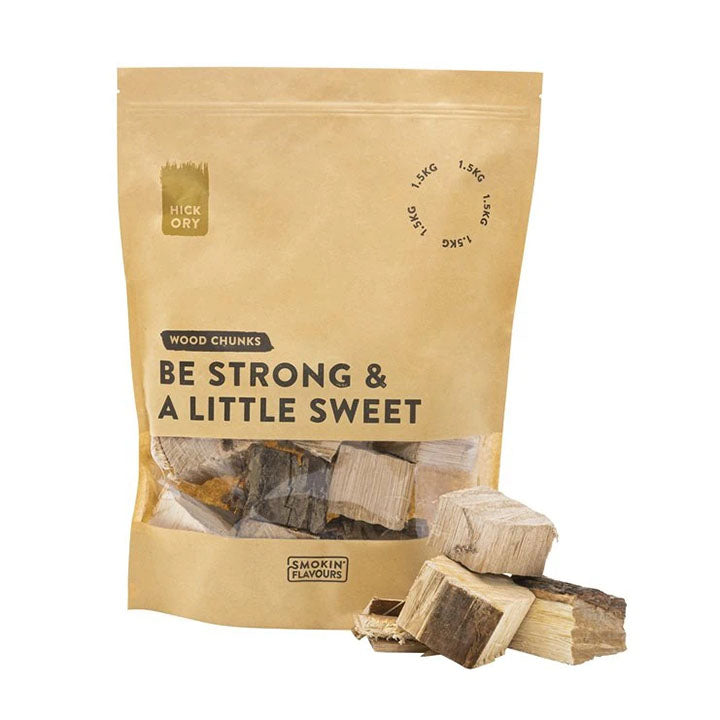 Verpakking Smokin' Flavours Rookchunks Hickory 1,5 kg – hickory rookhout voor BBQ