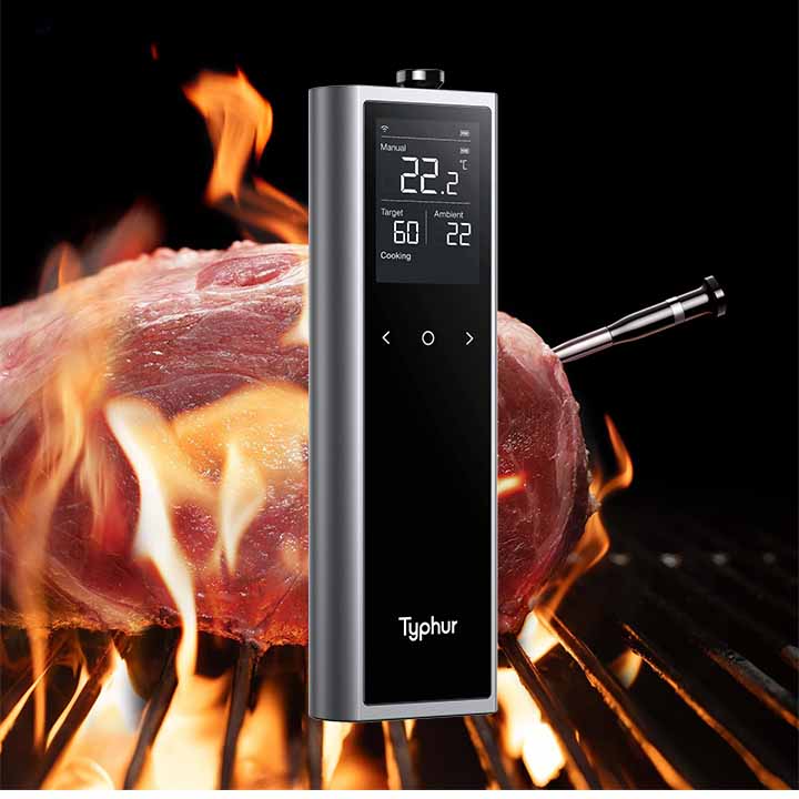 Typhur Sync One thermometer gebruikt tijdens een barbecuebereiding