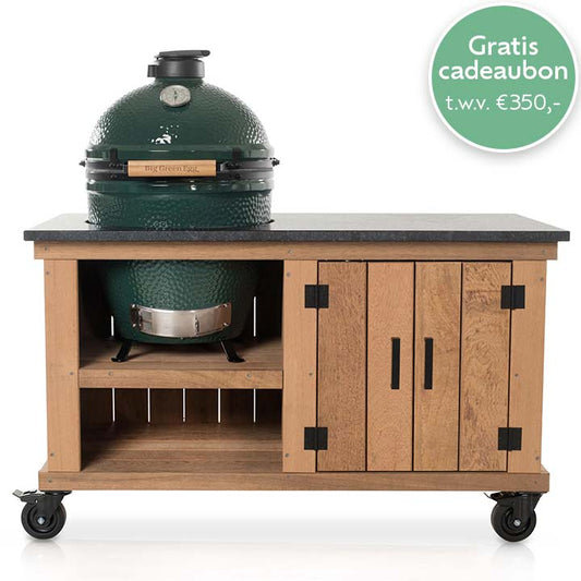 Big Green Egg Large + Fraaii Buitenkeuken Meranti Storage