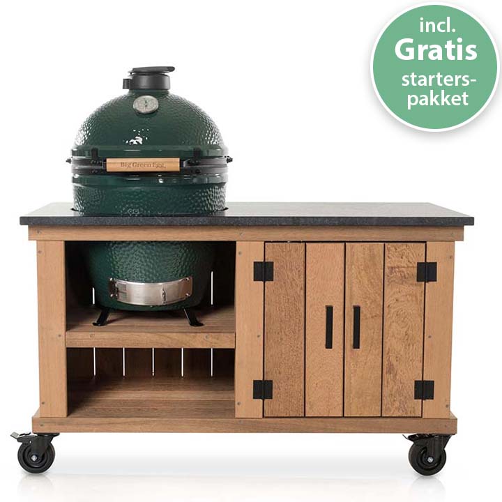 Big Green Egg Large + Fraaii Buitenkeuken Meranti Storage