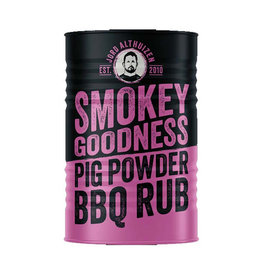 Blik Smokey Goodness Pig Powder BBQ Rub van 250 gram