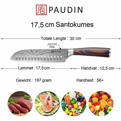 PAUDIN N5 Professioneel RVS Japans Santoku Mes 17,5 cm
