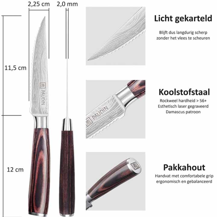 PAUDIN S3 Professionele Steakmessen Set van 6