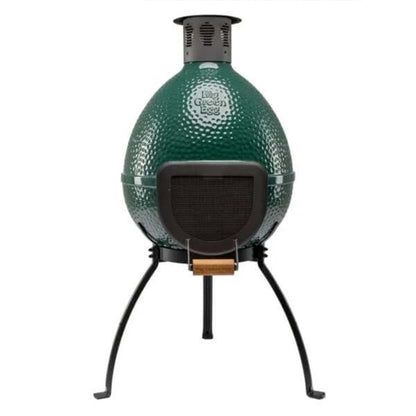 Big Green Egg Chiminea groene keramische buitenhaard met vonkenrooster en acaciahouten handgreep