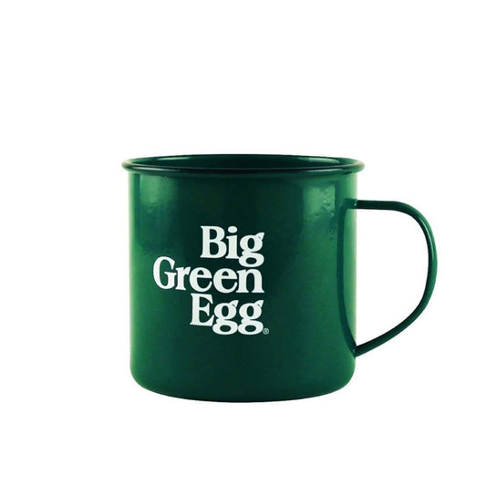 Donkergroene Big Green Egg emaille mok met logo en Since 74-opdruk