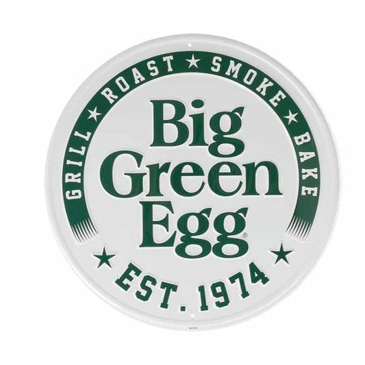 Rond wit Big Green Egg Est. 1974 wandbord van aluminium