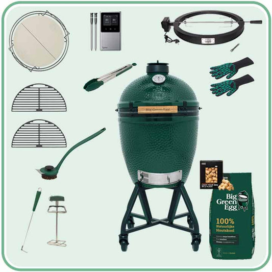 Big Green Egg Large Deal 32 met verrijdbaar onderstel, draaispit en accessoires
