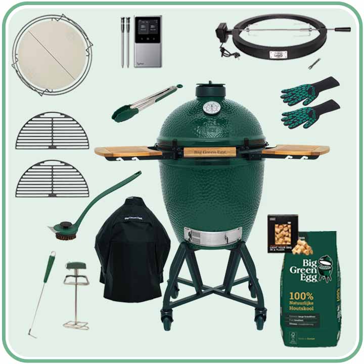 Big Green Egg Large Deal 34 met onderstel, zijtafels, EGG Cover en accessoires