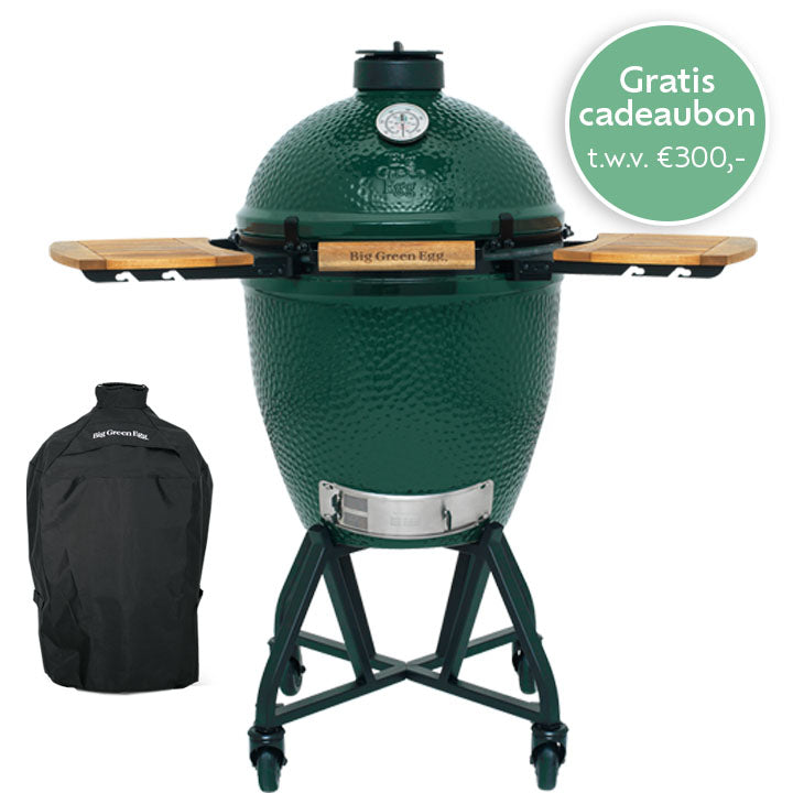 Big Green Egg Large met intEGGrated Nest+Handler, acaciahouten zijtafels en cover