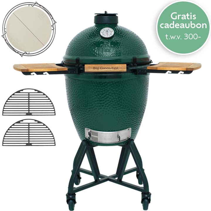 Big Green Egg Large Master Set Plus met verrijdbaar onderstel, acaciahouten zijtafels en kookaccessoires