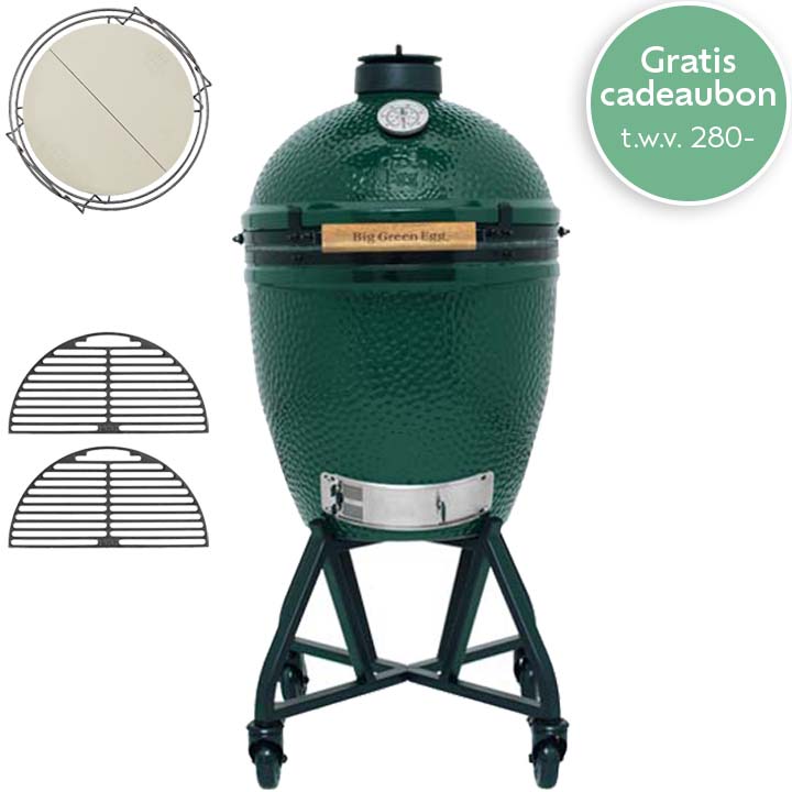 Big Green Egg Large Master set met intEGGrated Nest+Handler, Dual Zone Deflector Kit en twee halve gietijzeren roosters