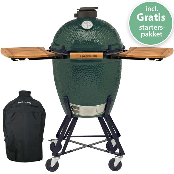 Big Green Egg Large met Nest, acaciahouten zijtafels, cover en gratis starterspakket