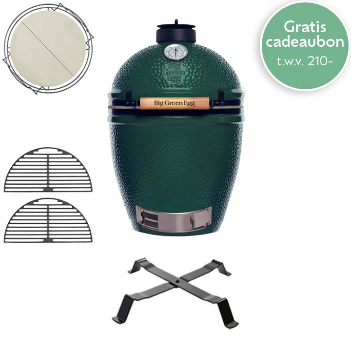Big Green Egg Large Start set Plus met Table Nest, Dual Zone Deflector Kit en twee halve gietijzeren roosters
