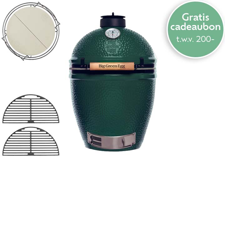 Big Green Egg Large Start set met Dual Zone Deflector Kit en twee halve gietijzeren roosters