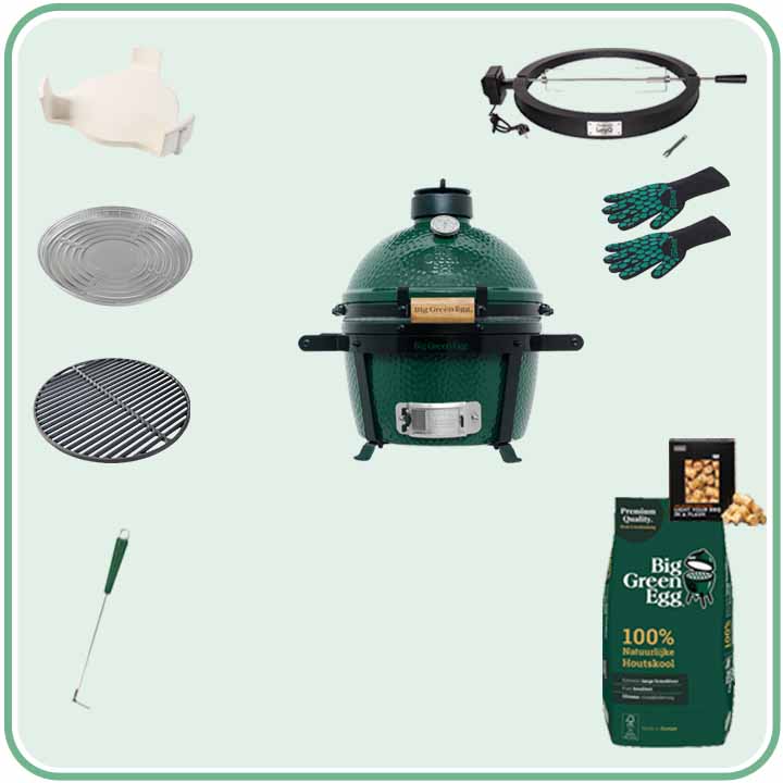 Big Green Egg MiniMax Deal 1 met convEGGtor, gietijzeren rooster en LetzQ Spit