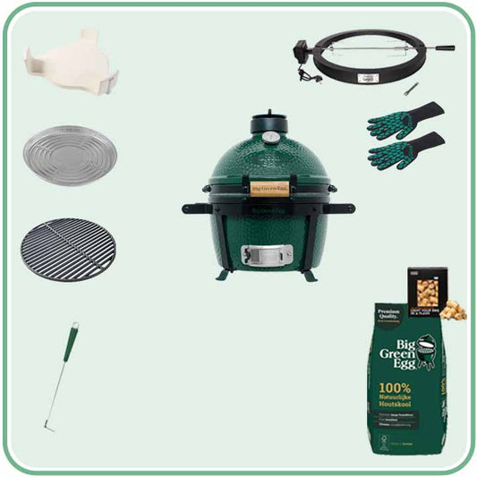 Big Green Egg MiniMax Deal 1 met convEGGtor, gietijzeren rooster en LetzQ Spit