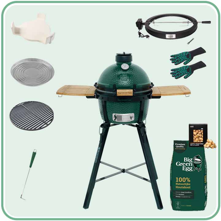 Big Green Egg MiniMax Deal 3 met Portable Nest, zijtafels en LetzQ Spit