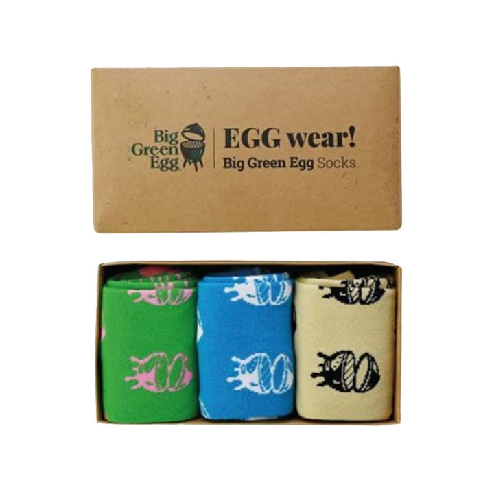 Drie paar Big Green Egg sokken in verschillende kleuren