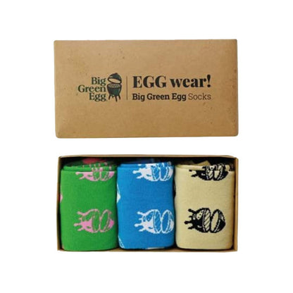 Drie paar Big Green Egg sokken in verschillende kleuren