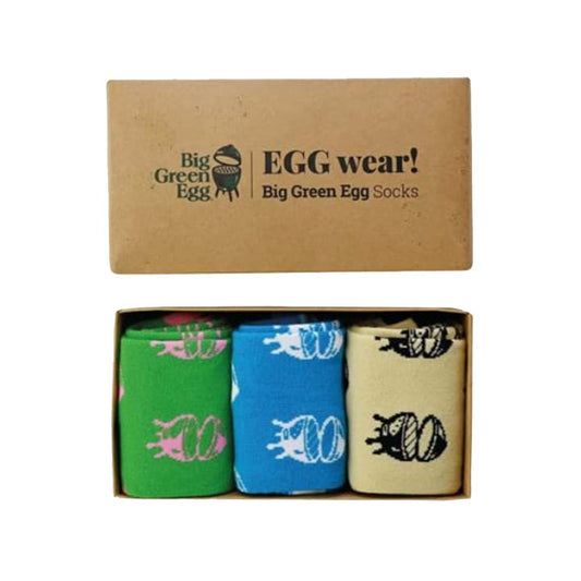 Drie paar Big Green Egg sokken in verschillende kleuren
