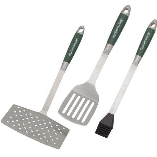 Driedelige Big Green Egg Stainless Steel Tool Set met grillspatel, brede spatel en marinadeborstel