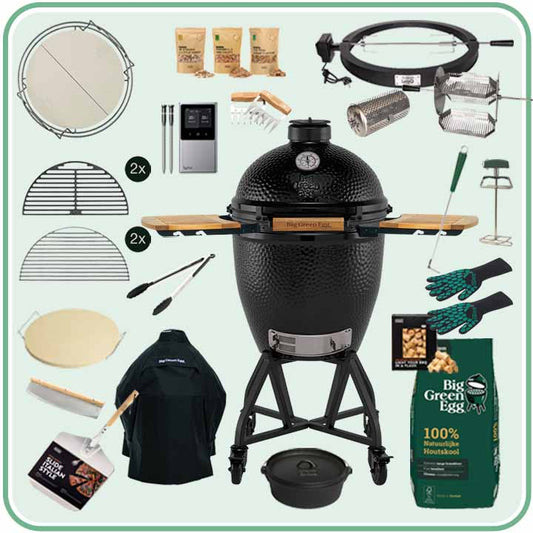 Big Green Egg The Onyx Large Deal 4 met onderstel, zijtafels en accessoires