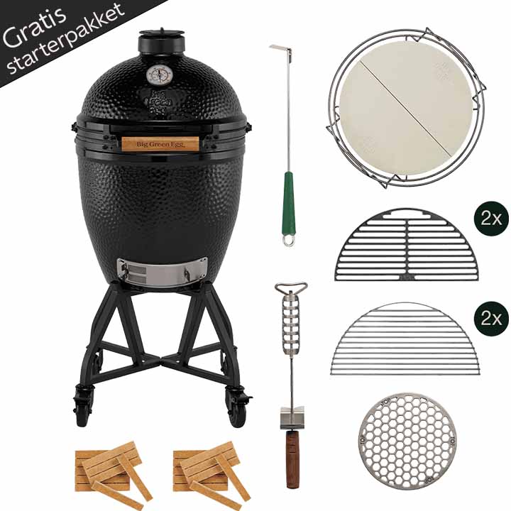 Big Green Egg The Onyx Large Essential Master Set met intEGGrated Nest+Handler, Dual Zone Deflector Kit en halve roosters