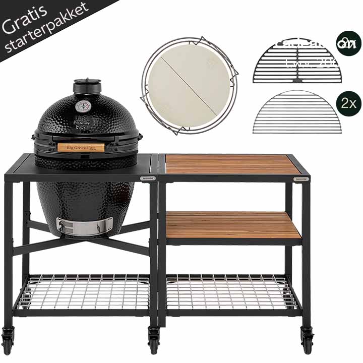 Big Green Egg The Onyx Large Outdoor Kitchen met EGG Frame en acaciahouten inzetbladen