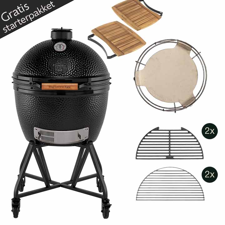 Big Green Egg The Onyx XLarge Master Set Plus met onderstel, houten zijtafels, convEGGtor en halve RVS- en gietijzeren roosters