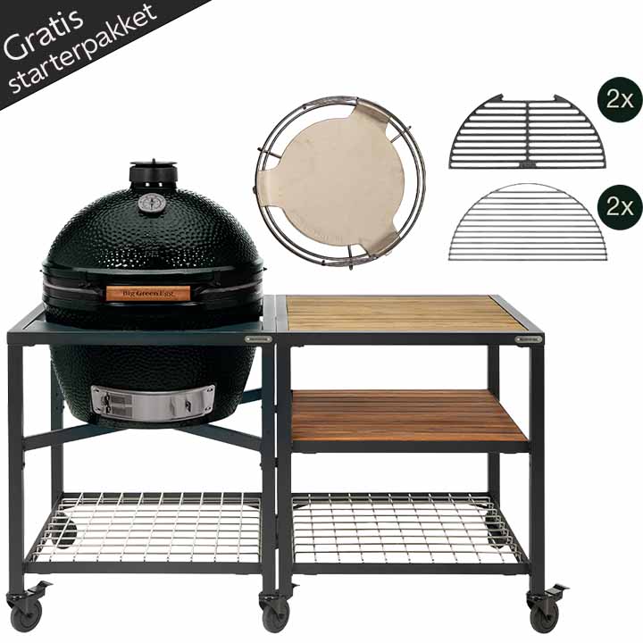 Big Green Egg The Onyx XLarge Outdoor Kitchen met modulair onderstel, houten inserts, convEGGtor en halve kookroosters