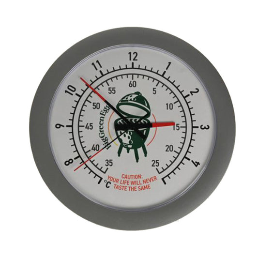 Ronde Big Green Egg wandklok in het ontwerp van de domethermometer