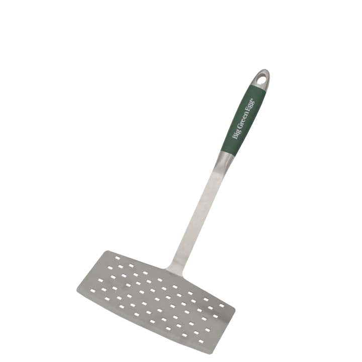 Big Green Egg Wide Spatula met extra breed RVS blad en groene siliconen handgreep