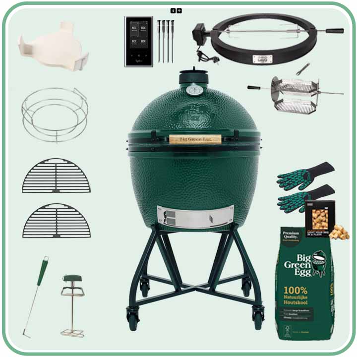 Big Green Egg XLarge Deal 82 met verrijdbaar onderstel, draaispit en accessoires
