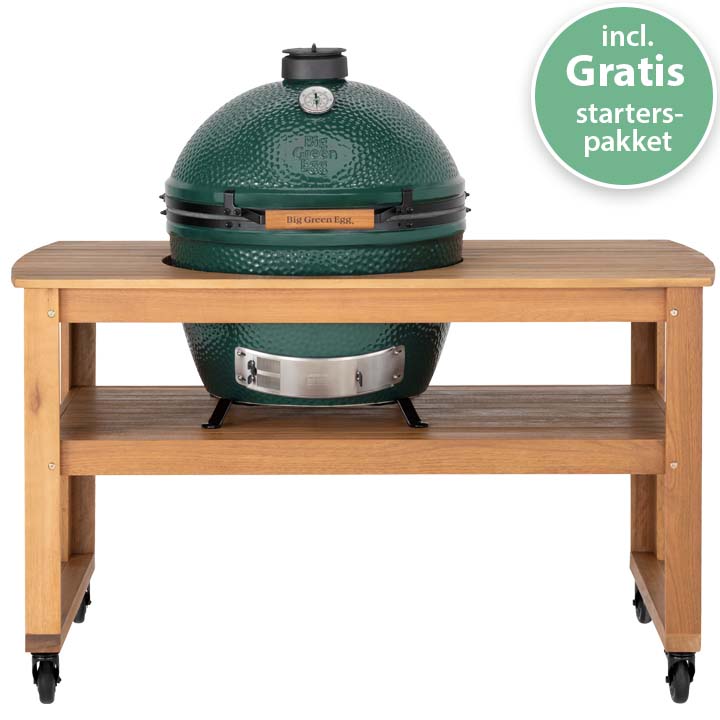 Big Green Egg XLarge in Eucalyptus Wood Table met Table Nest, vier wielen en gratis starterspakket