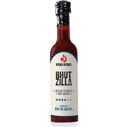 Fles Piri Piri Bhutzilla Hot Sauce met Bhut Jolokia van 50 ml