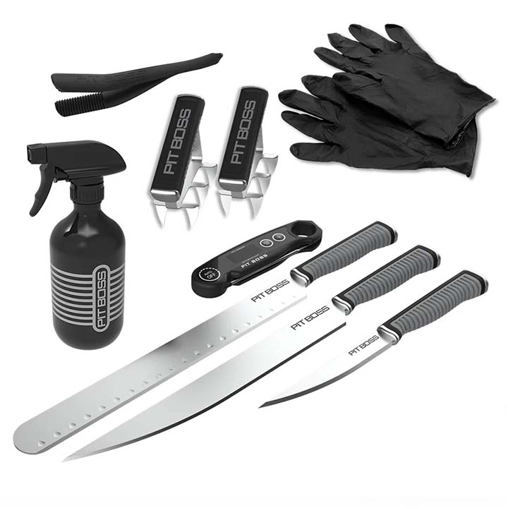 Pit Boss BBQ Pit Kit met messen, vleesklauwen, ribtool, thermometer en sprayfles