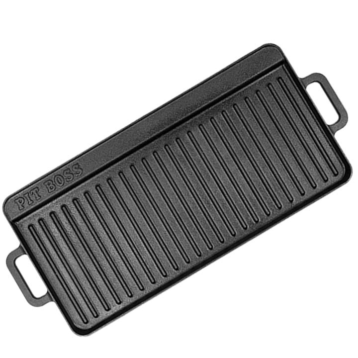 Pit Boss dubbelzijdige gietijzeren bakplaat van 50,8 x 25,4 cm met geïntegreerde handgrepen