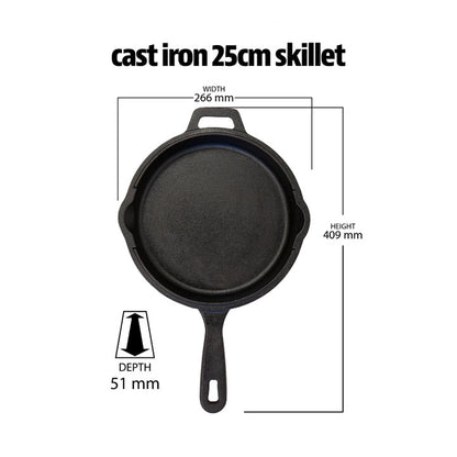 Pit Boss gietijzeren koekenpan 25 cm met lange steel en afmetingen