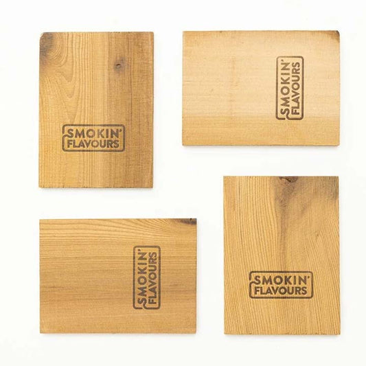 Vier Smokin’ Flavours cederhouten rookplanken van 15 x 11 cm
