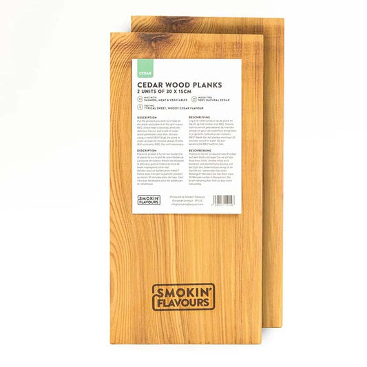 Twee Smokin’ Flavours cederhouten rookplanken van 30 x 15 cm