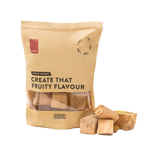 Verpakking Smokin' Flavours Rookchunks Kers 1,5 kg – kersenhout voor BBQ en kamado